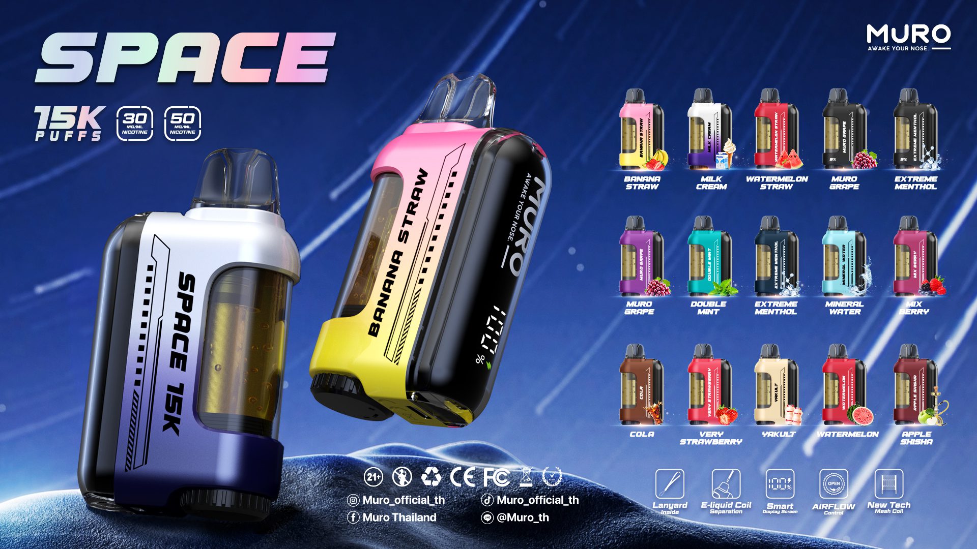 POSTER MURO SPACE 15000 Puffs Disposable Pod
